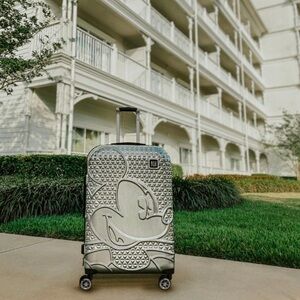 RARE Ful Disney Mickey Mouse Suitcase Silver Hard Rolling Luggage 25 inches NWT